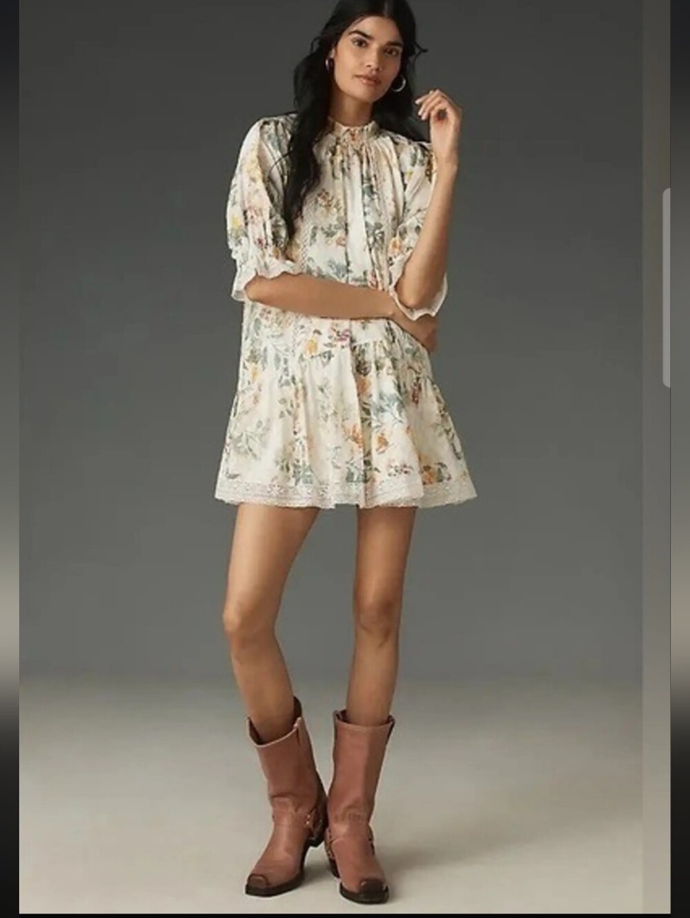 Pilcro Anthropologie Boho Cottagecore Puff-Sleeve Collared Babydoll Mini Sz Med